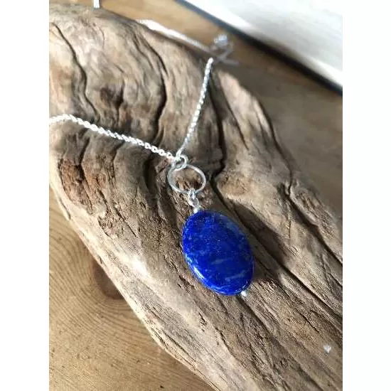 Blue Lapis stone and sterling silver ring pendant necklace