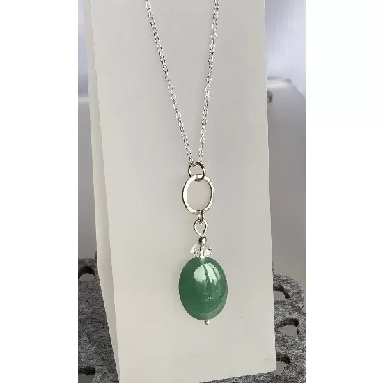 Green Adventurine stone & silver ring pendant necklace