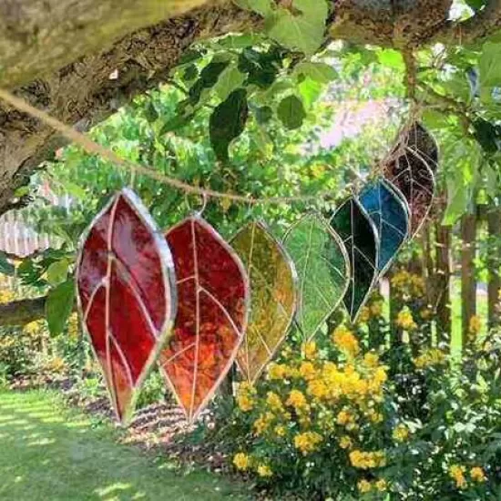 large stained glass leaf