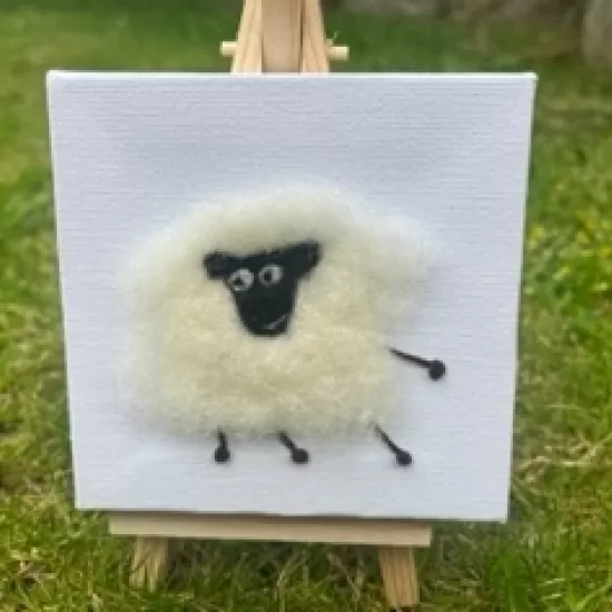 Needlefelted sheep canvas large with easel
