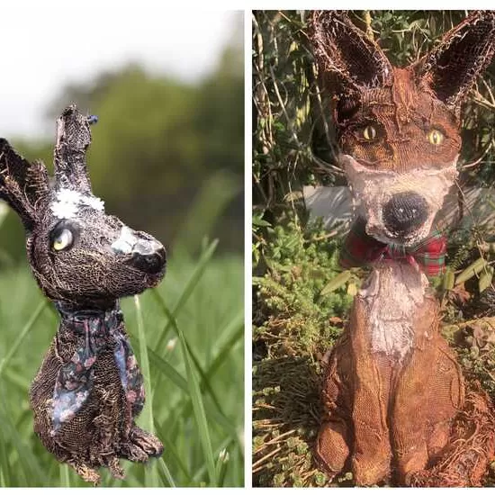 Boho animal bottle ornaments Fergus fox and Herbert hare statues