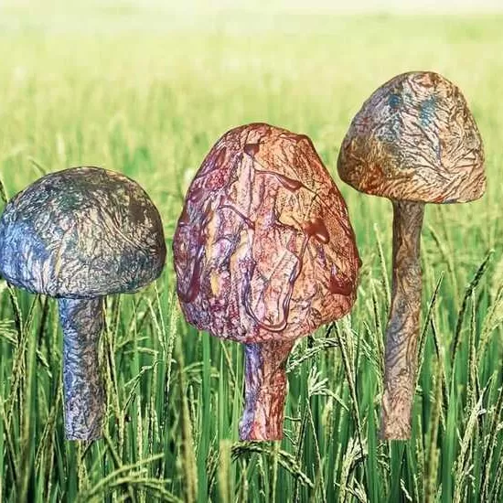 Boho handmade Magical Shrooms fabric sculpted mushroom garden ornament