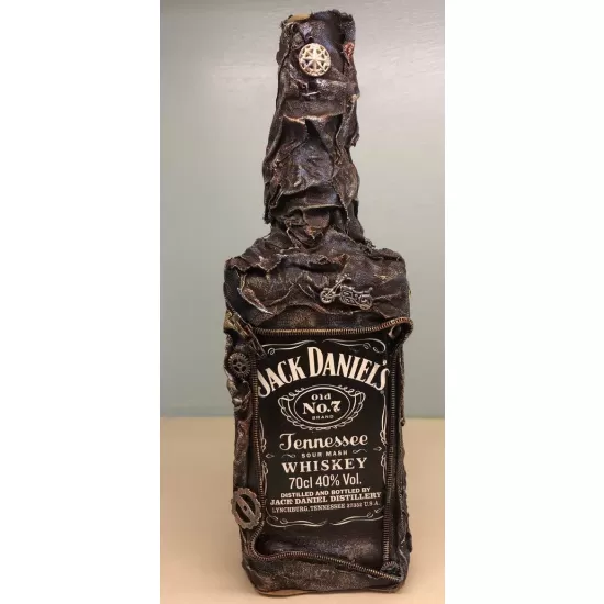 Powertex Steampunk-style Jack Daniels bottle lamp with battery operated LED bottle lights