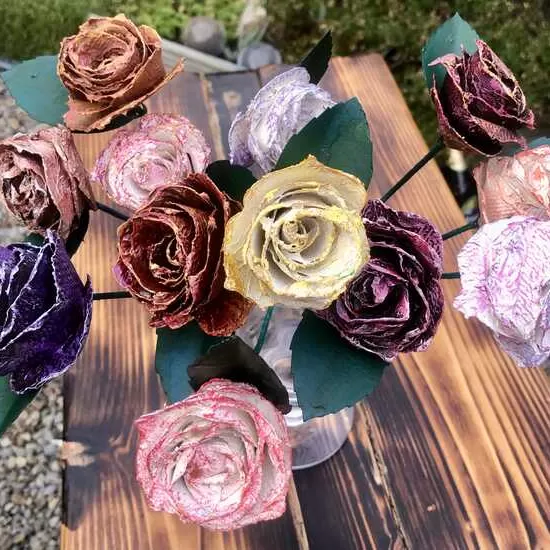 Powertex-hardened hand-rolled textured paper roses - Everlasting roses