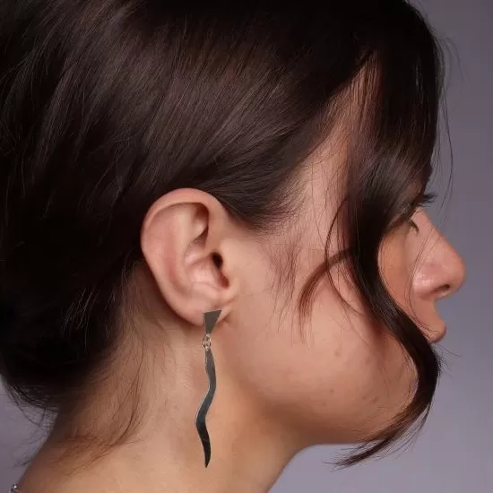 Long drop triangle silver earrings