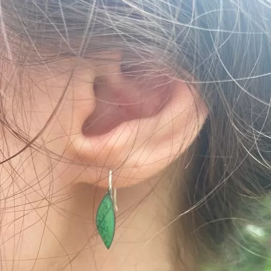 enamel earrings in green and red