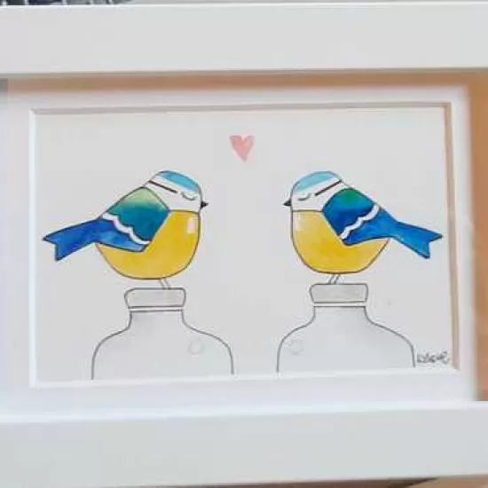 Original Handpainted Watercolour The Love Birds