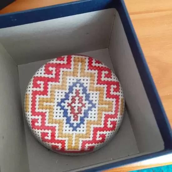 Embroidered Glass Paperweight
