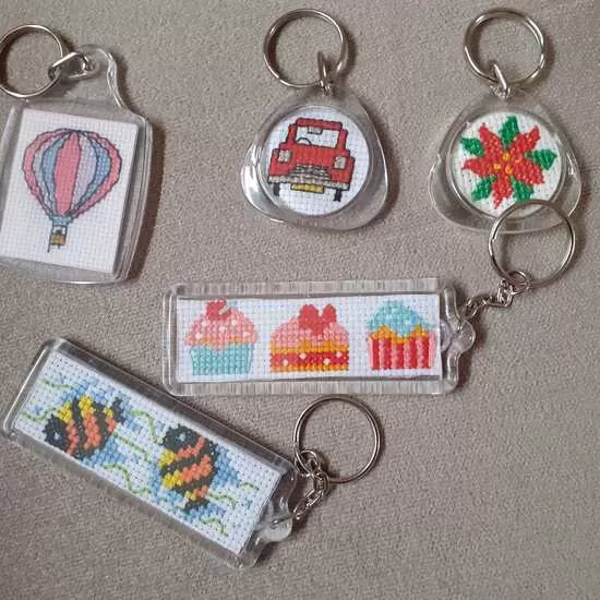 Embroidered acrylic key ring