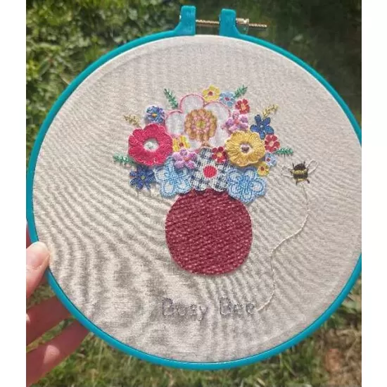 Floral Fabric Vase with Bee Embroidered Hoop