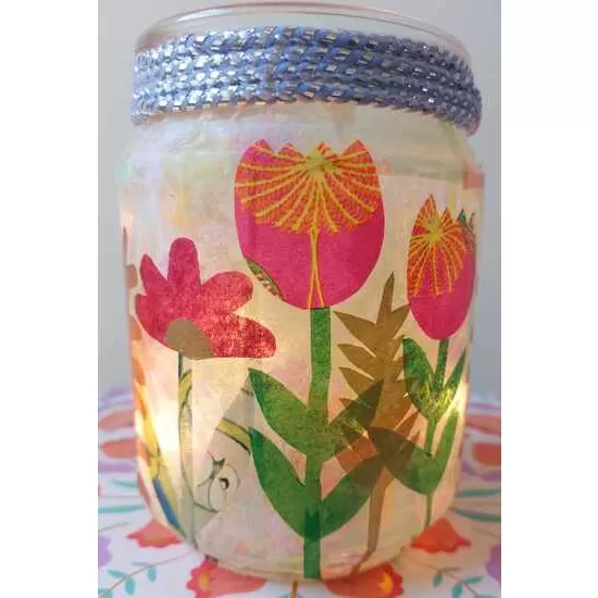 Floral Tulip Paper Art Glass Medium Vase