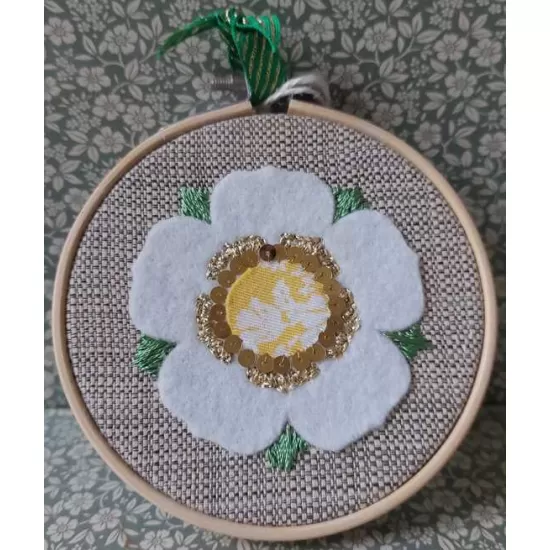 Hand Embroidered Yorkshire Rose hoop 