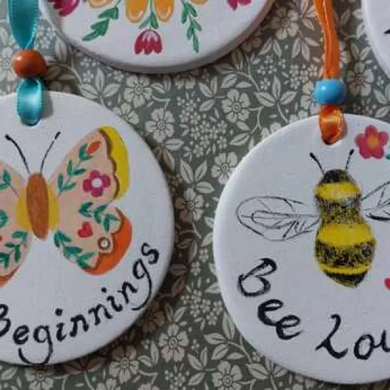 Handpainted clay butterfly bee discs