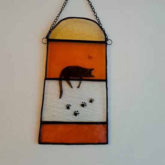 stained glass sleeping cat panel