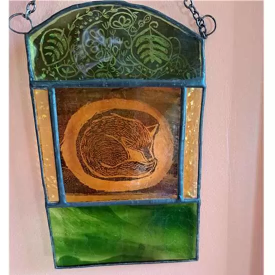 stained glass sleeping fox