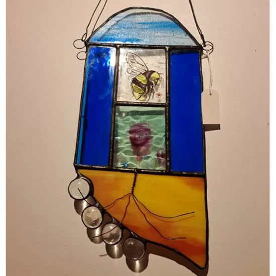 summer bee stained glass panel