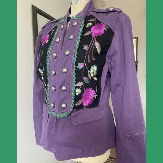 Sustainable dyed purple Rose Embroidery Military Jacket 