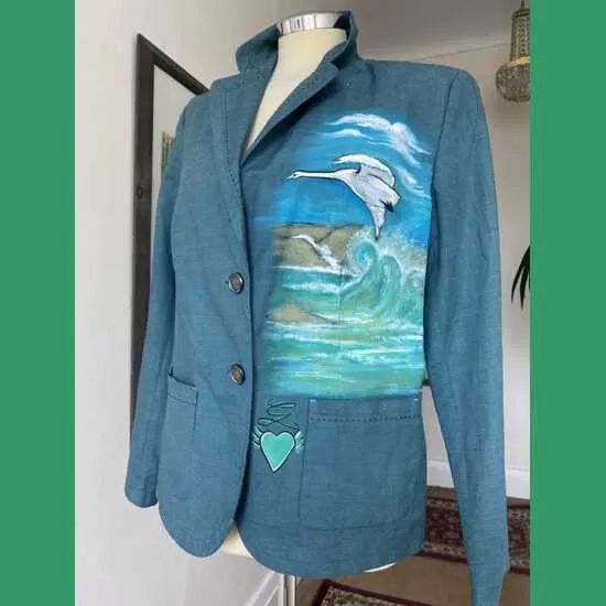 Sustainable dyed teal Swan & Wave Jacket