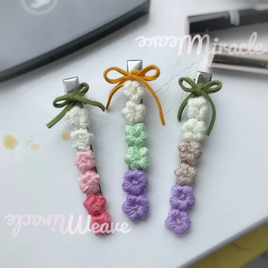 6 Pufflowers Hair Clip –with ribbon