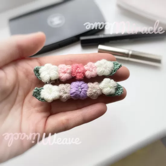 5 Pufflowers Hair Clip –with leaves