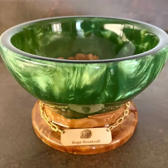 Mallee Burr and Green Resin Bowl