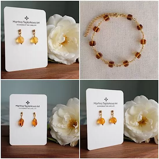 Honey Yellow Beaded Earrings and Bracelet