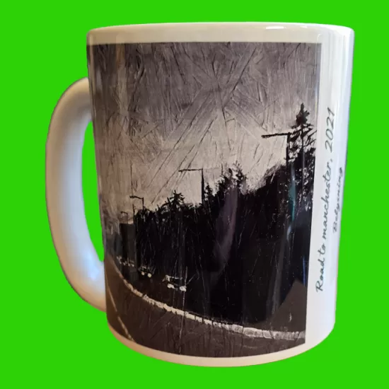 Road to manchester mug (black n white)