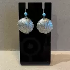 Pewter Scallop Shell Earrings with silver wires with a choice of gem cabochons or pearls