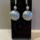 Pewter Scallop Shell Earrings with silver wires with a choice of gem cabochons or pearls